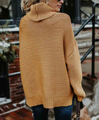 Turtleneck Dropped Shoulder Slit Sweater - Body By J'ne