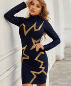 Mock Neck Glitter Geometric Mini Dress - Body By J'ne