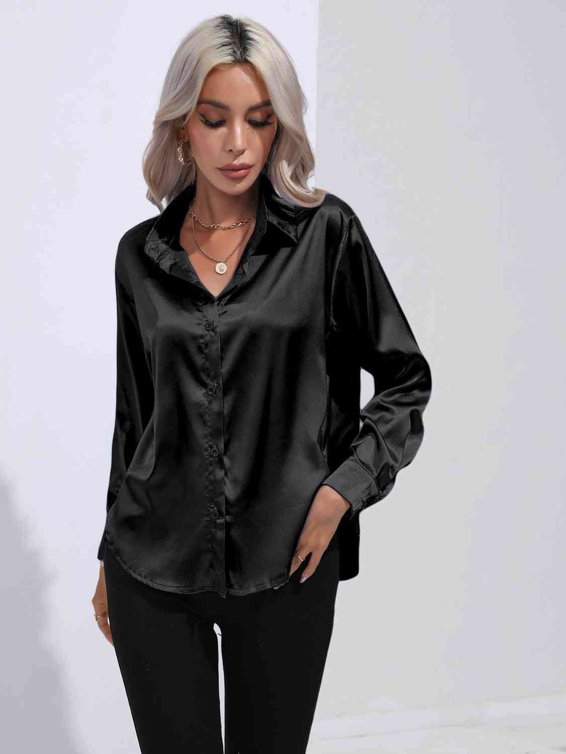 Collared Neck Buttoned Long Sleeve Shirt - Body By J'ne