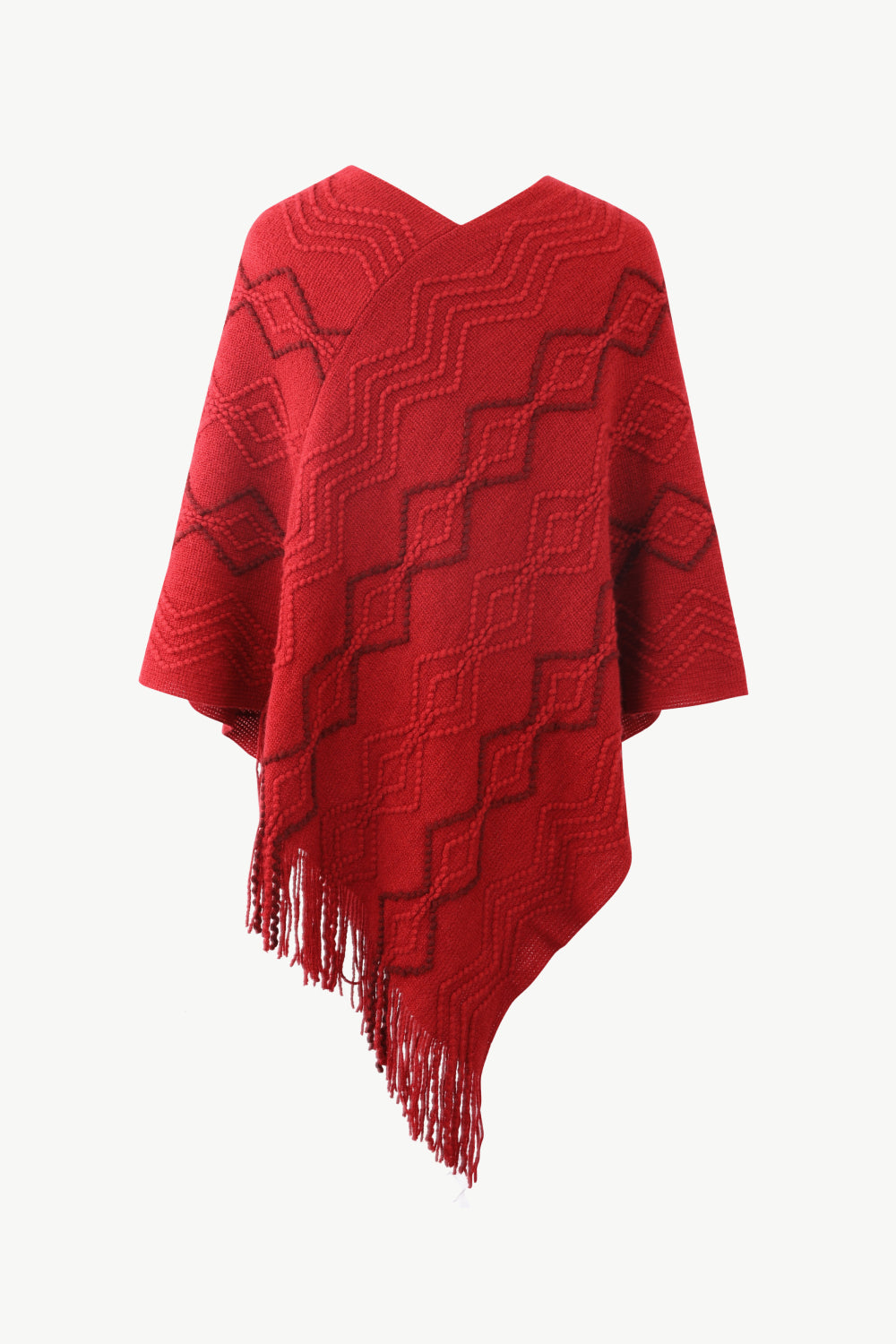 Pearl Trim V-Neck Fringe Hem Poncho - Body By J'ne