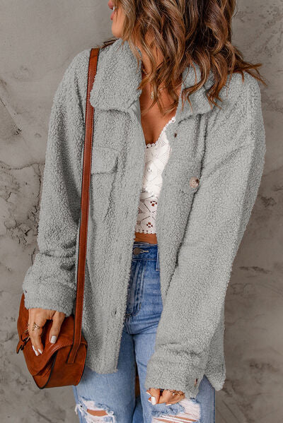 Fuzzy Button Up Pocketed Jacket - Body By J'ne