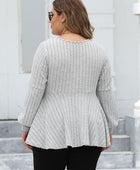 Plus Size Ribbed V-Neck Long Sleeve Blouse - Body By J'ne