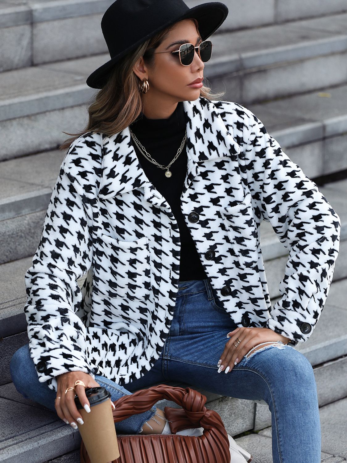 Houndstooth Button Down Jacket - Body By J'ne