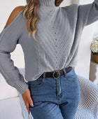 Cable-Knit Turtleneck Cold Shoulder Sweater - Body By J'ne