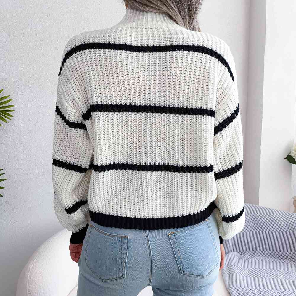 Striped Rib-Knit Sweater - Body By J'ne