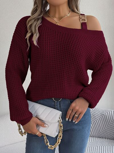 Asymmetrical Neck Long Sleeve Sweater - Body By J'ne