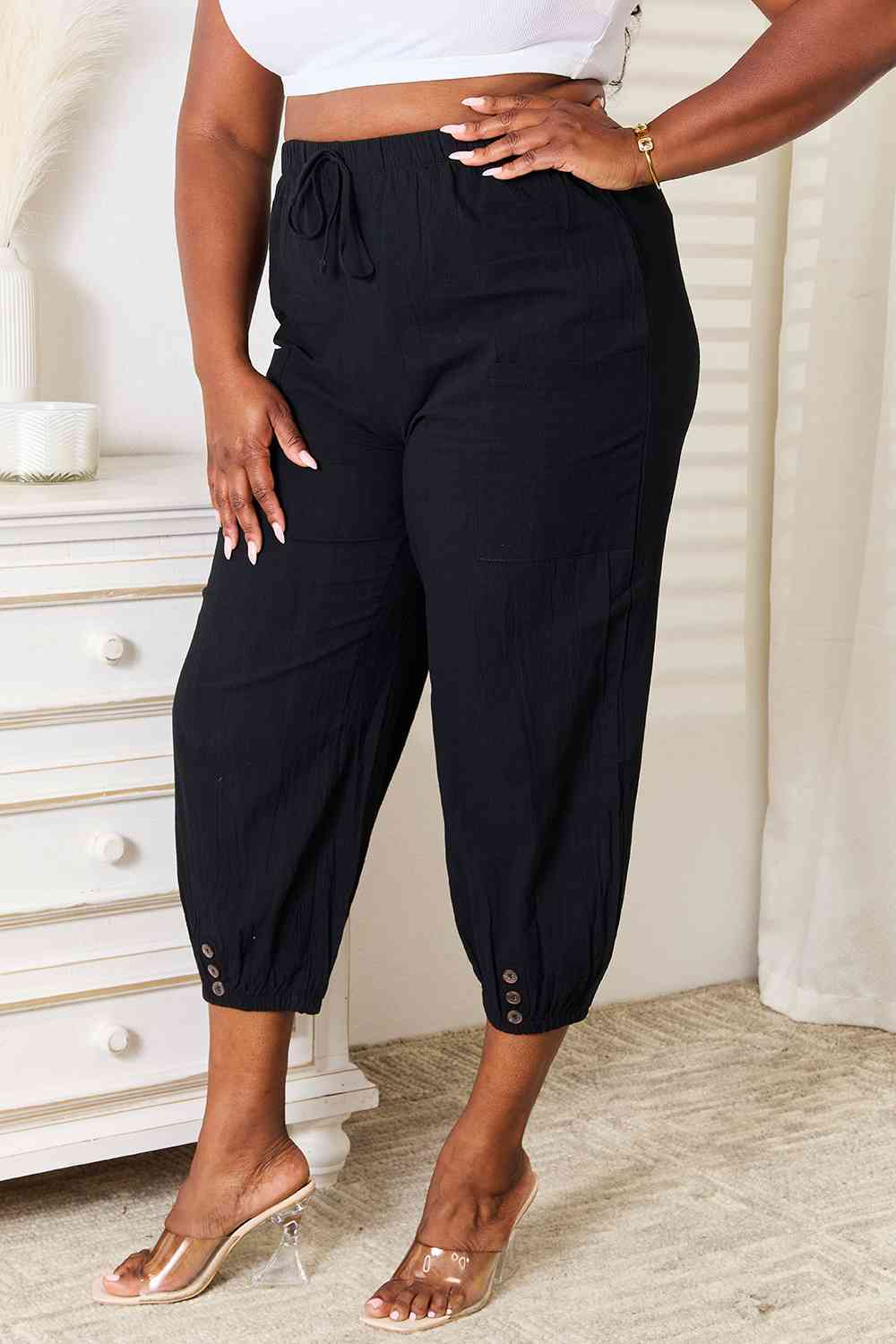 Nikki Decorative Button Cropped Pants - Body By J'ne