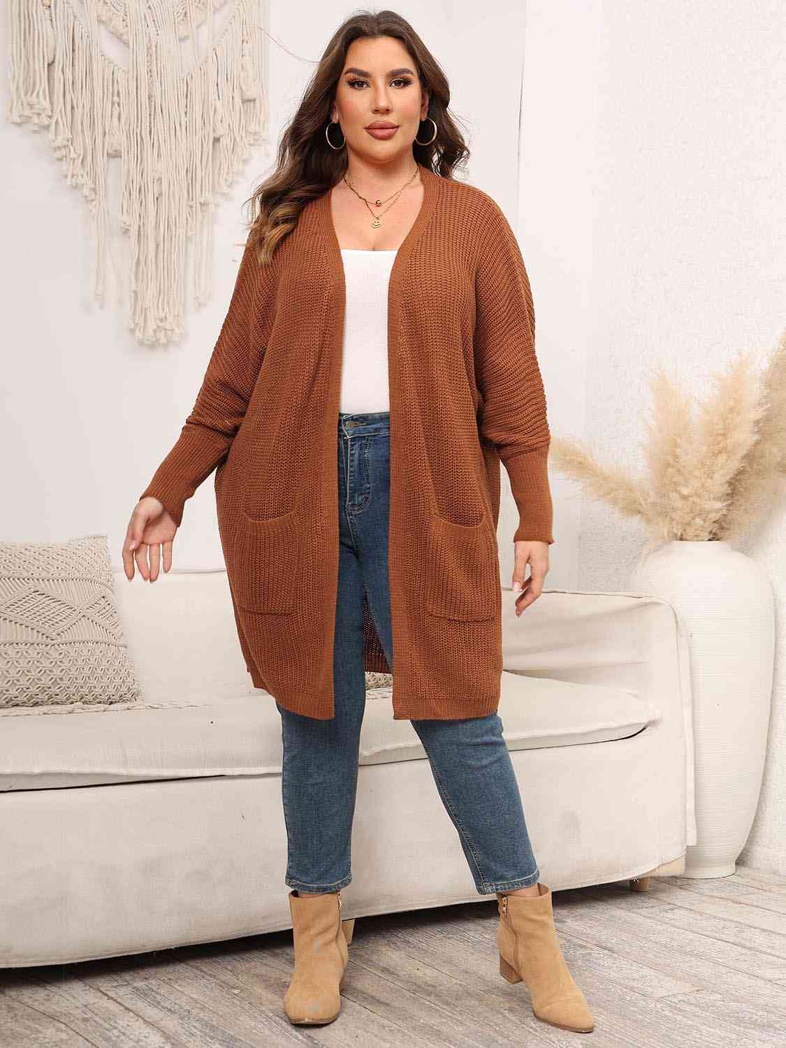 Plus Size Open Front Cardigan With Pockets - Body By J'ne