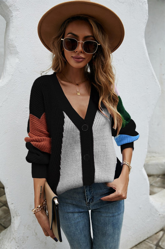 Contrast Button Front V-Neck Cardigan - Body By J'ne