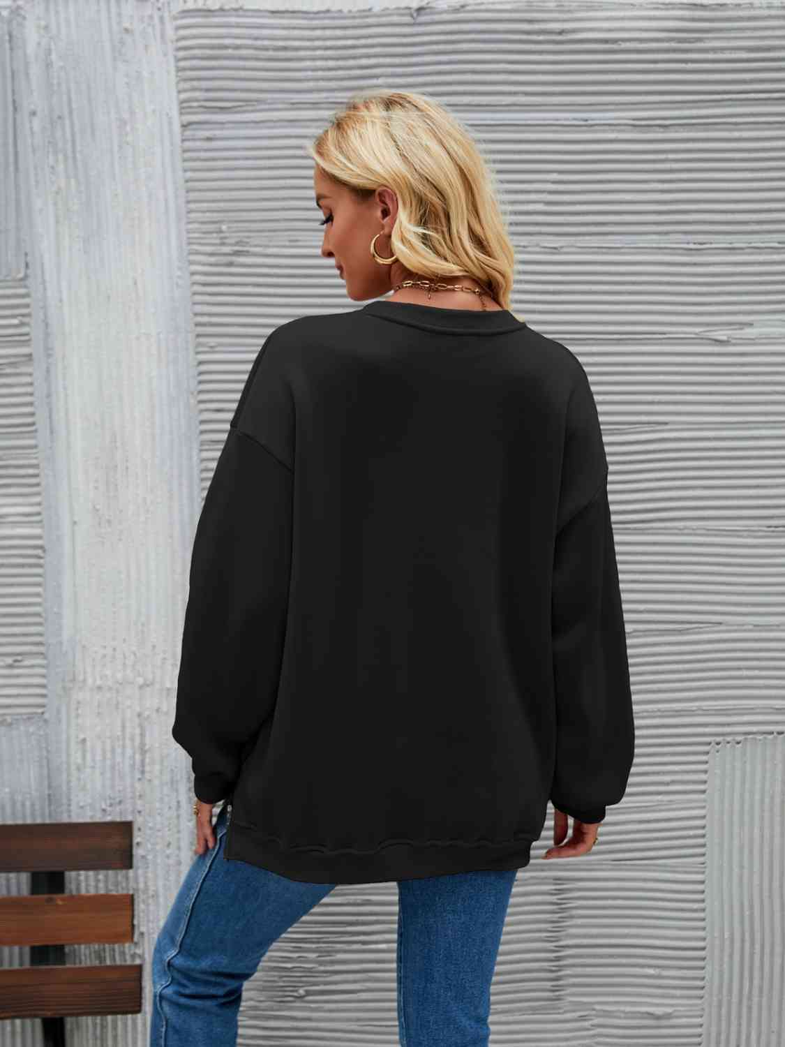 Round Neck Drop Shoulder Sweatshirt - Body By J'ne