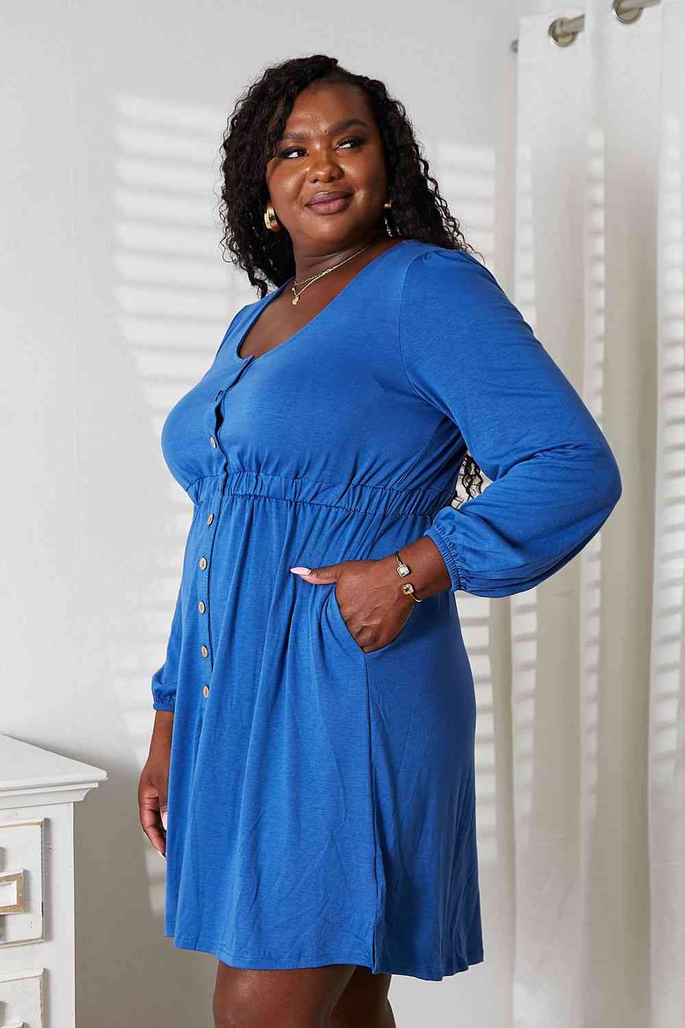 Scoop Neck Empire Waist Long Sleeve Magic Dress - Body By J'ne