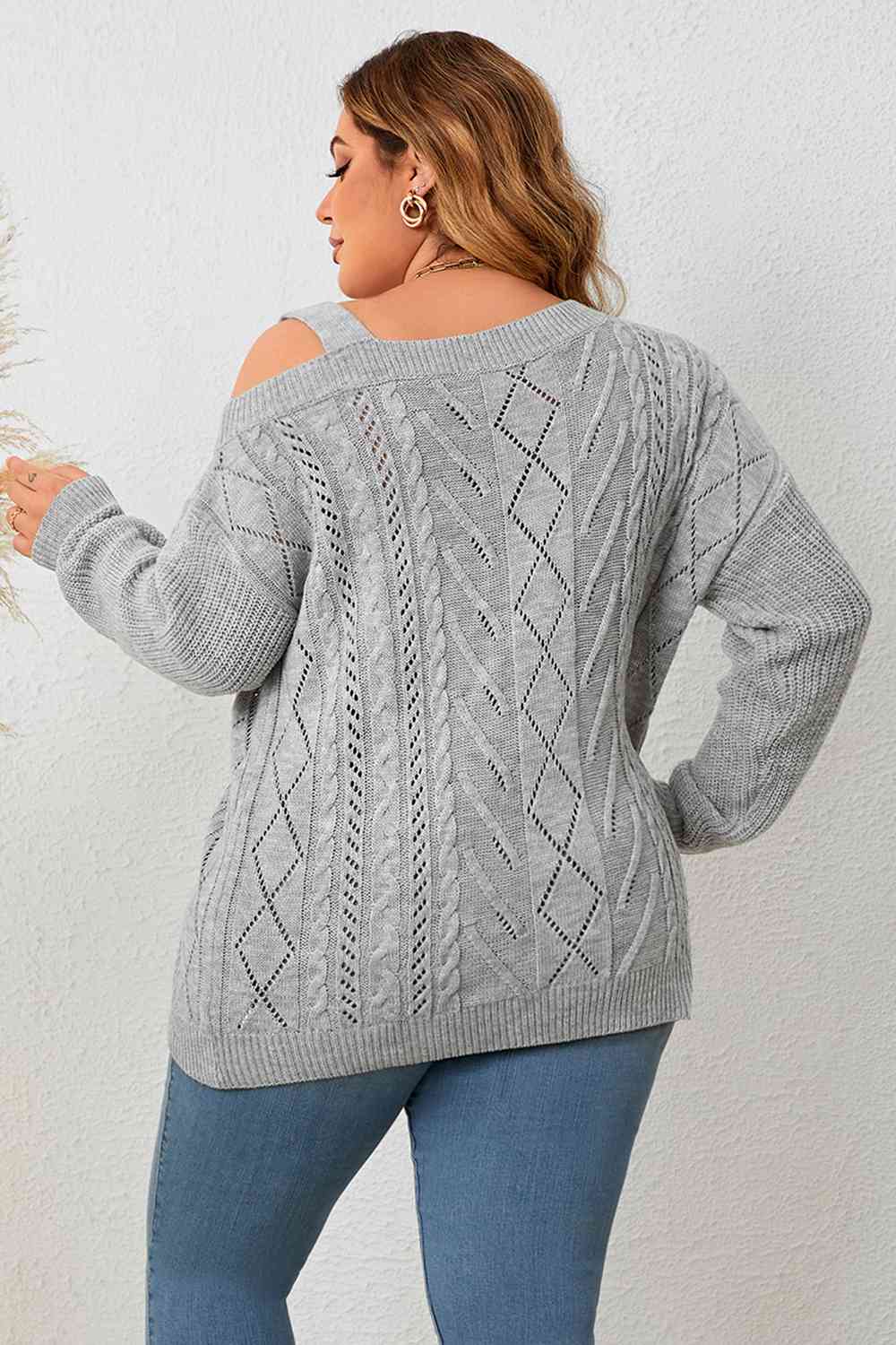 Plus Size Cold Shoulder Asymmetrical Cable-Knit Top - Body By J'ne