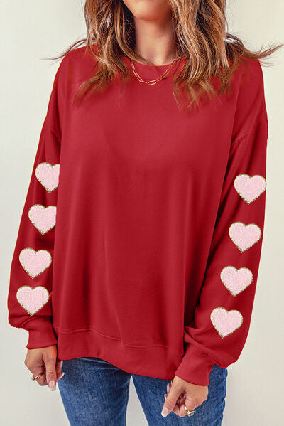 Heart Round Neck Dropped Shoulder Sweatshirt - Body By J'ne