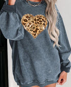 Heart Leopard Sequin Round Neck Sweatshirt - Body By J'ne