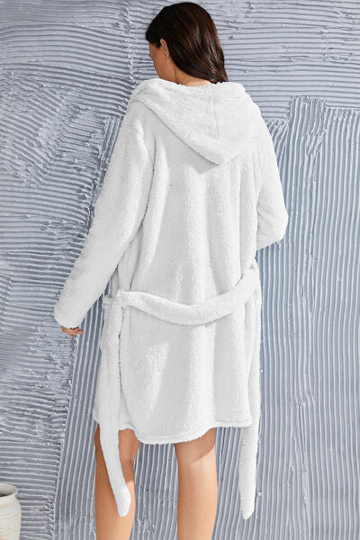 Fuzzy Tied Pocketed Hooded Lounge Nightgown - Body By J'ne