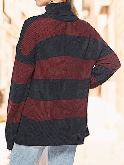 Striped Turtleneck Long Sleeve Sweater - Body By J'ne