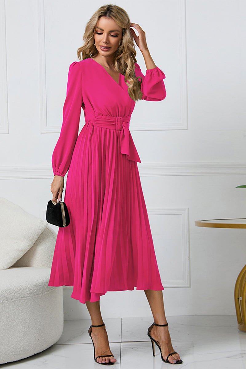 V-Neck Long Sleeve Tie Waist Midi Dress - Body By J'ne