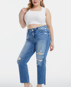 Mid Waist Distressed Ripped Straight Jeans - Body By J'ne