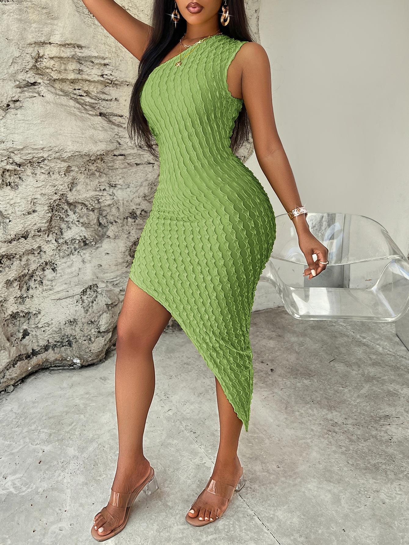 Sleeveless Asymmetrical One Shoulder Dress - Body By J'ne