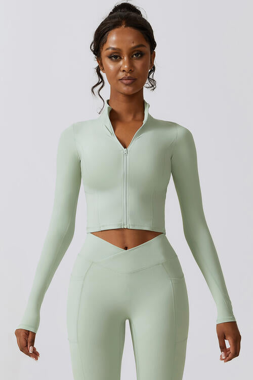 Zip Up Long Sleeve Cropped Active Top - Body By J'ne