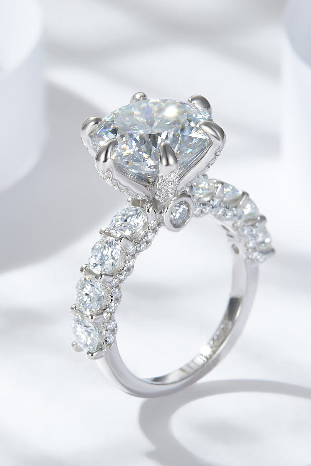 3-Carat Moissanite Platinum-Plated Side Stone Ring - Body By J'ne