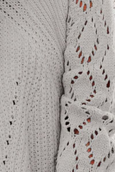 Openwork Round Neck Lantern Sleeve Sweater - Body By J'ne