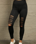 Wide Waistband Distressed Slim Fit Leggings - Body By J'ne