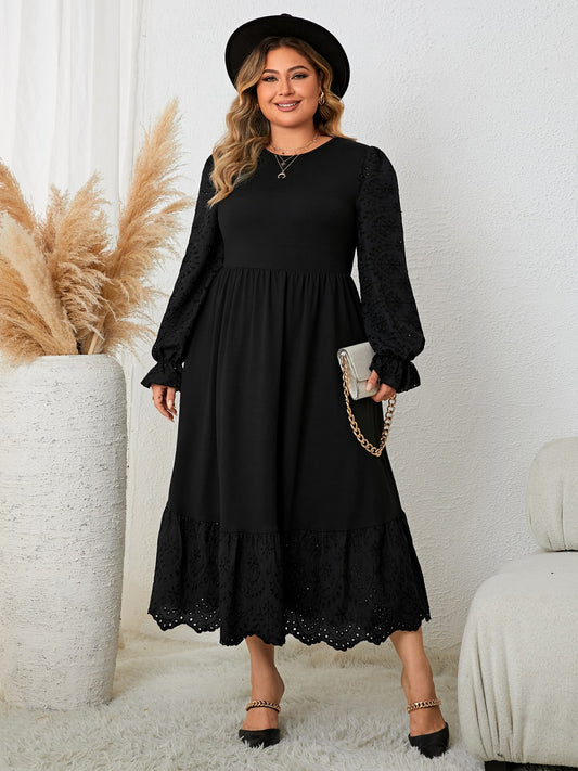 Plus Size Flounce Sleeve Lace Detail Dress - Body By J'ne