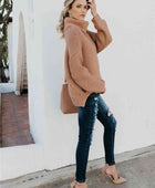 Turtleneck Dropped Shoulder Slit Sweater - Body By J'ne