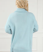 Pocketed Turtleneck Dropped Shoulder Sweater - Body By J'ne