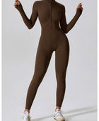 Zip Up Mock Neck Long Sleeve Jumpsuit - Body By J'ne