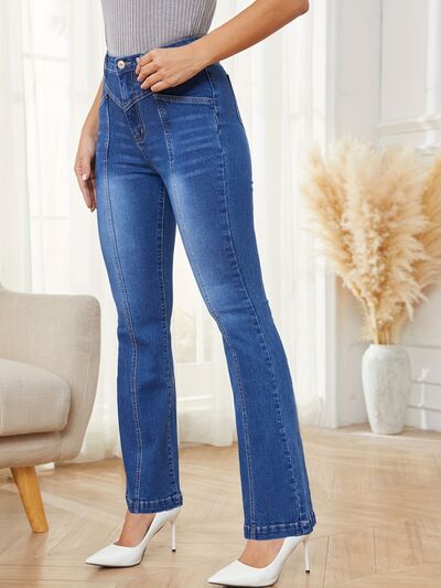 High Waist Bootcut Jeans with Pockets - Body By J'ne