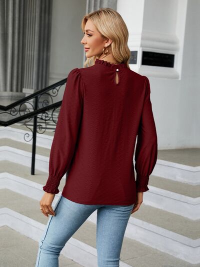 Frill Mock Neck Lantern Sleeve Blouse - Body By J'ne