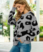 Drop Shoulder Leopard Pullover Sweater - Body By J'ne