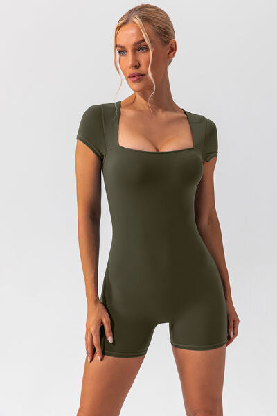 Square Neck Cap Sleeve Active Romper - Body By J'ne