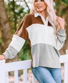 Brown Turn-Down Collar Colorblock Pullover Sweatshirt - Body By J'ne