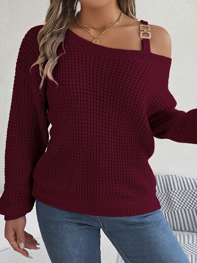 Asymmetrical Neck Long Sleeve Sweater - Body By J'ne