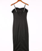 Slit Plush Trim Spaghetti Strap Dress - Body By J'ne