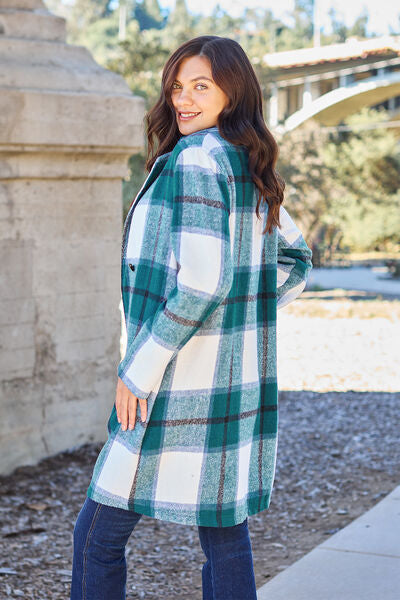 Full Size Plaid Button Up Lapel Collar Coat - Body By J'ne