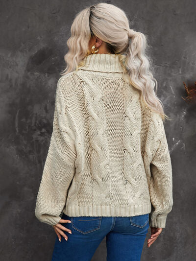 Cable-Knit Turtleneck Dropped Shoulder Sweater - Body By J'ne