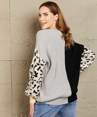 Leopard Color Block V-Neck Tunic Pullover Sweater - Body By J'ne