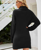 Rib-Knit Turtleneck Drop Shoulder Sweater Dress - Body By J'ne