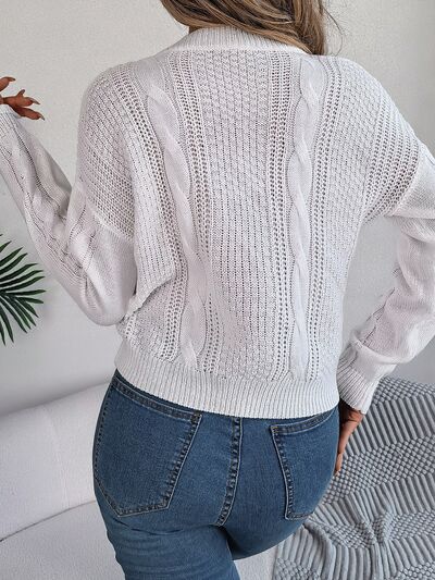 Cable-Knit Buttoned Round Neck Sweater - Body By J'ne