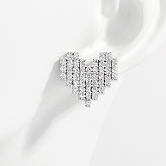 925 Sterling Silver Inlaid Zircon Heart Stud Earrings - Body By J'ne