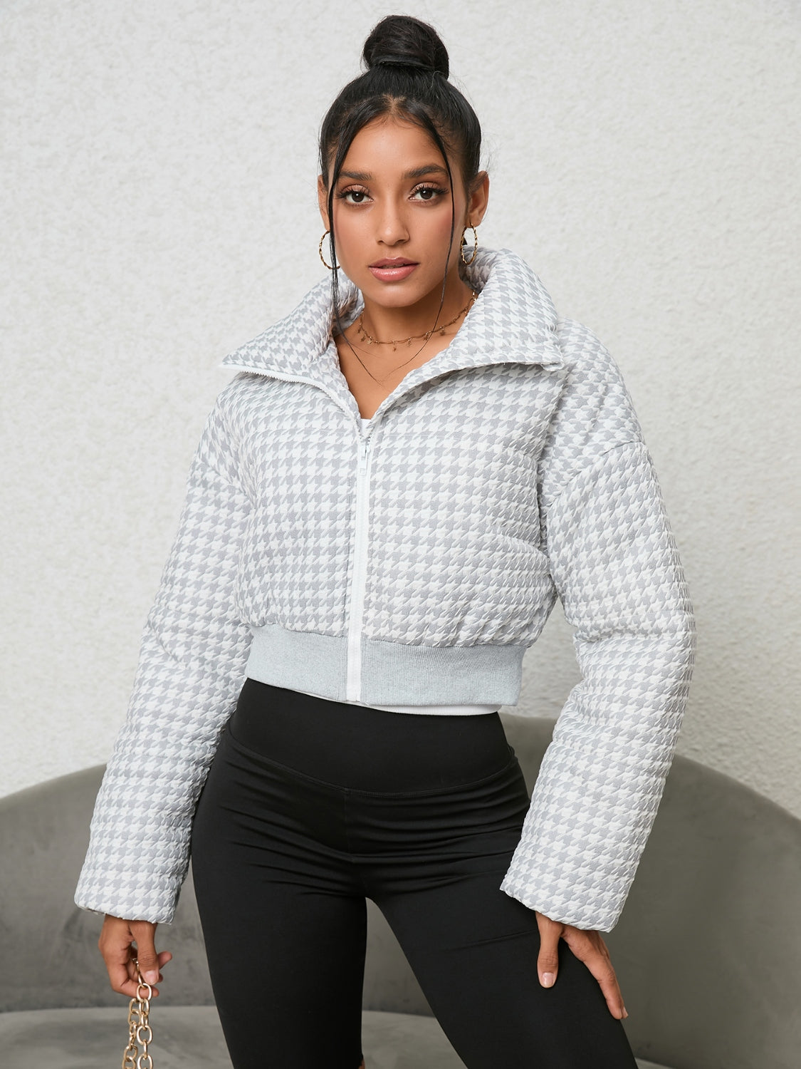 Houndstooth Zip-Up Jacket - Body By J'ne