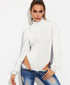 Backless Tie-Waist Turtleneck Lantern Sleeve Bodysuit - Body By J'ne