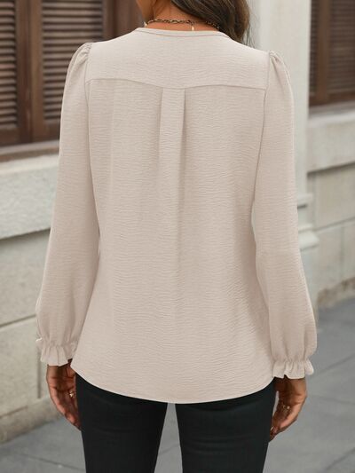 Notched Flounce Sleeve Blouse - Body By J'ne