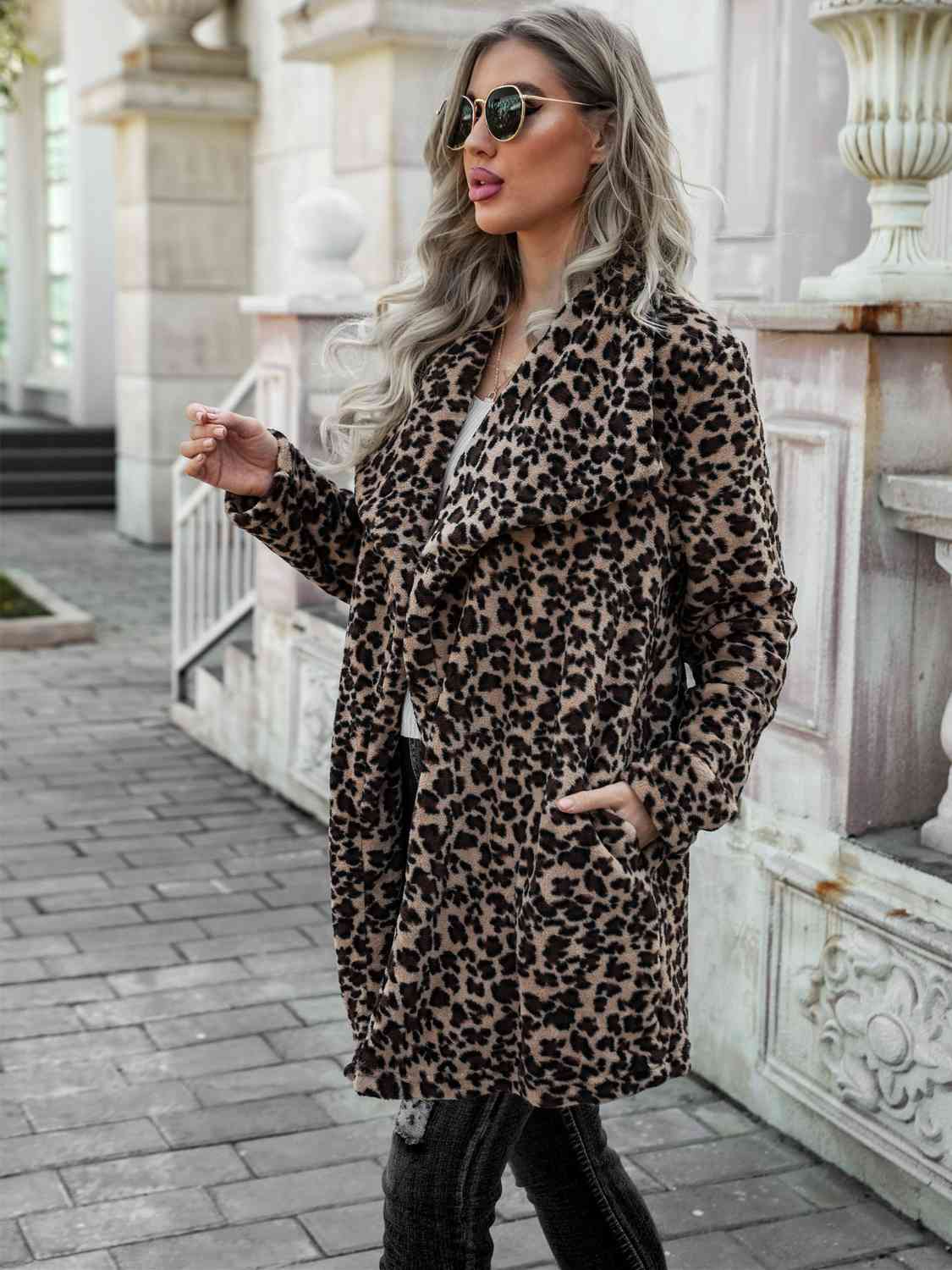 Printed Collared Longline Coat with Pockets - Body By J'ne