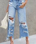 Distressed Raw Hem Jeans with Pockets - Body By J'ne