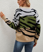 Color Block Animal Print Dropped Shoulder Sweater - Body By J'ne